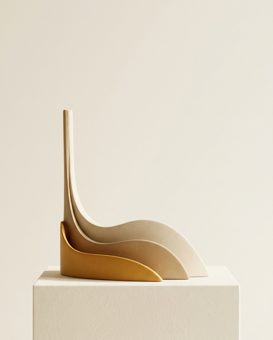Minimalist abstract artwork in cream and warm amber tones, evoking calm, considered marketing craft.
